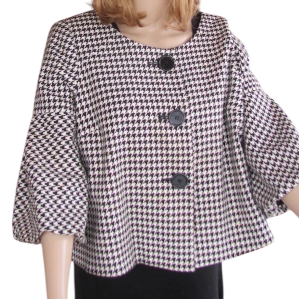 Worthington Stretch Houndstooth Short Lined Cardigan Blazer Bell Sleeve Small